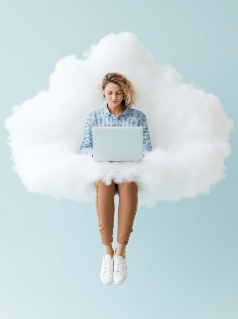 Woman working in the clouds