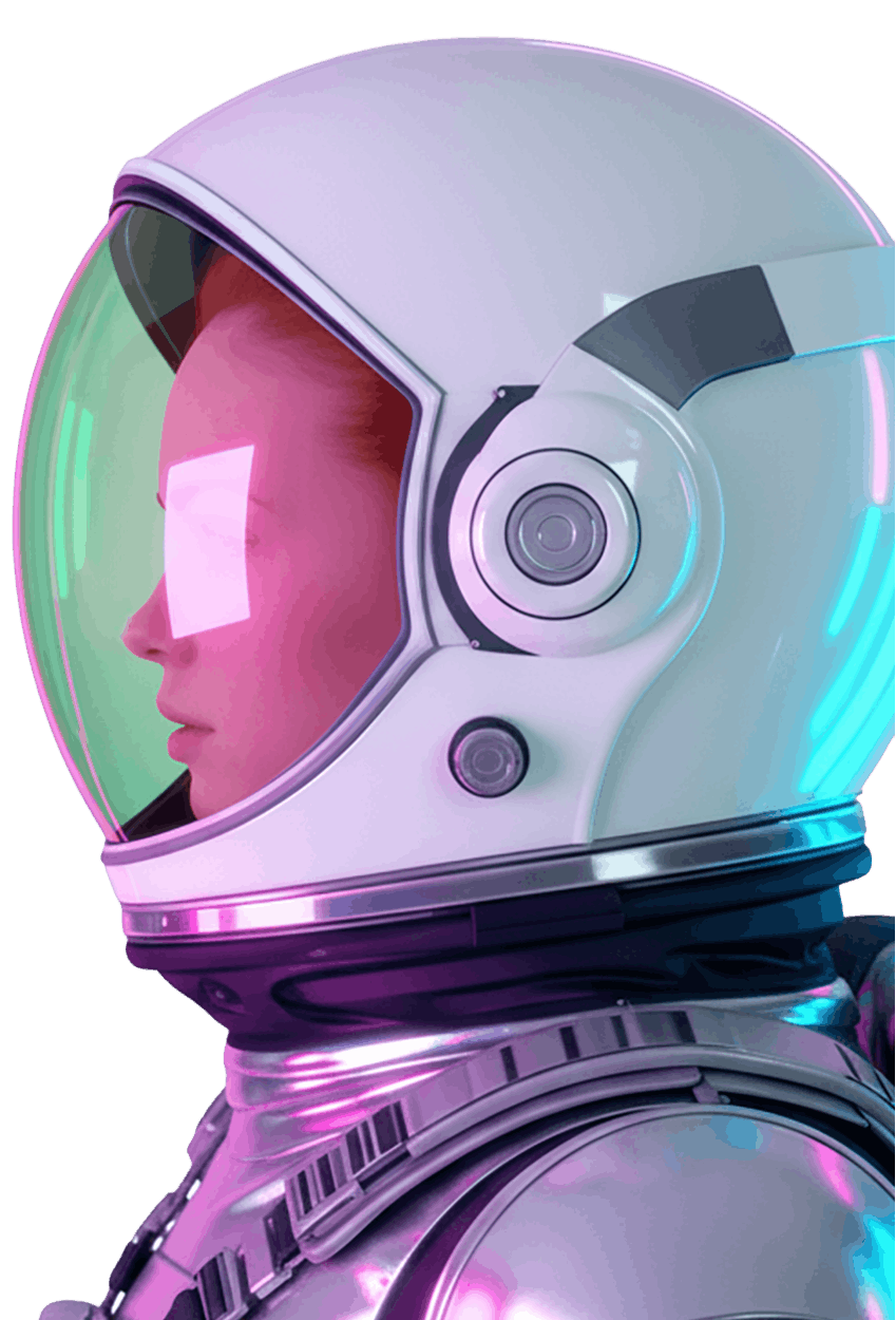 Woman in futuristic astronaut suit